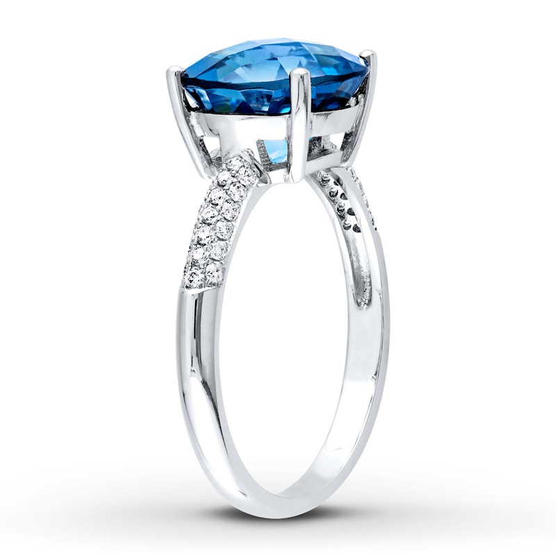 Dark Blue Topaz Ring 1/5 ct tw Diamonds 14K White Gold