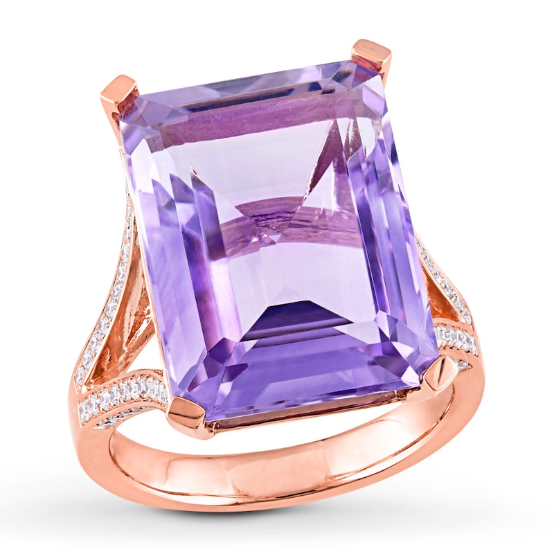 Amethyst Ring 1/2 carat tw Diamonds 14K Rose Gold