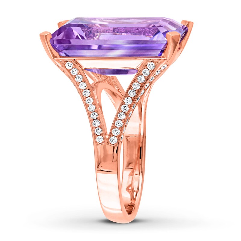 Amethyst Ring 1/2 carat tw Diamonds 14K Rose Gold