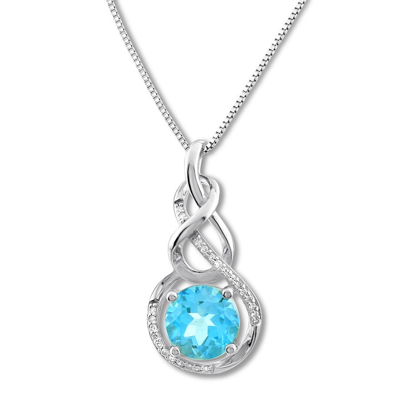 Blue Topaz Necklace 1/15 ct tw Diamonds Sterling Silver