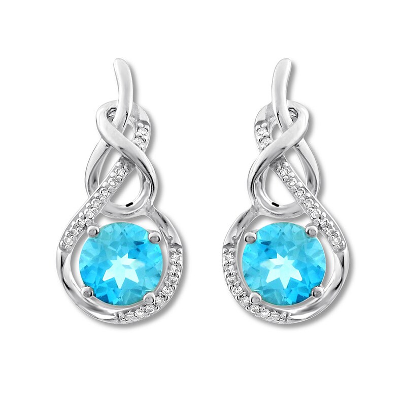 Blue Topaz Earrings 1/15 ct tw Diamonds Sterling Silver