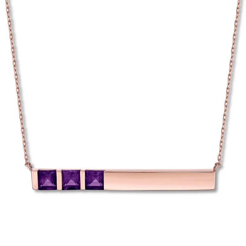 Amethyst Bar Necklace 10K Rose Gold