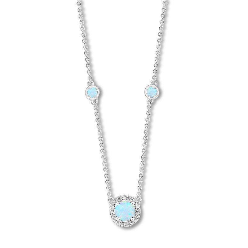 Main Image 1 of Lab-Created Opal Choker Lab-Created Sapphires Sterling Silver