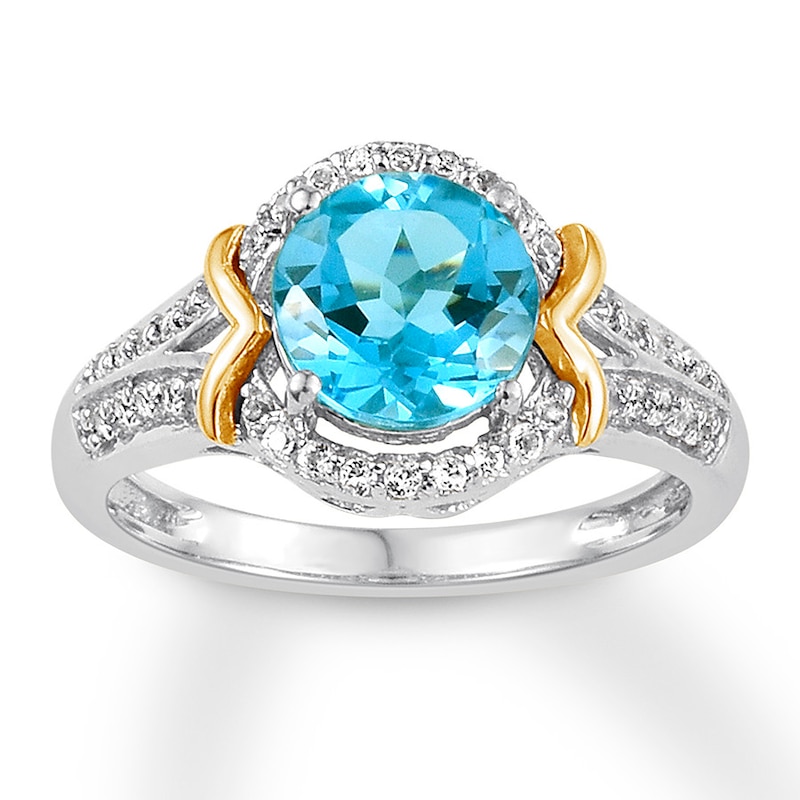 Main Image 1 of Blue Topaz Ring White Topaz Sterling Silver/10K Yellow Gold