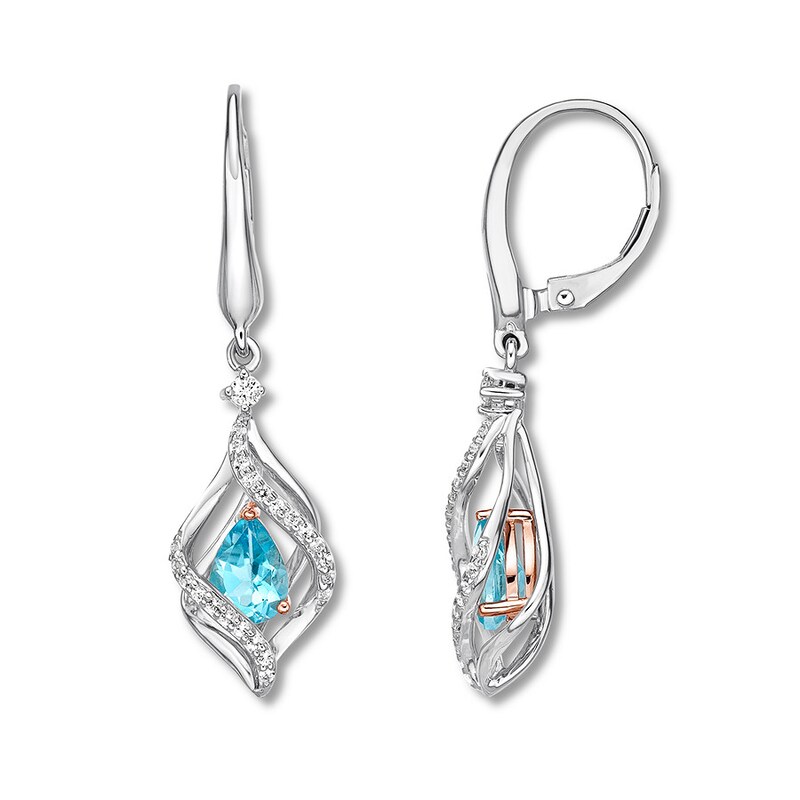 Blue & White Topaz Earrings Sterling Silver/10K Rose Gold