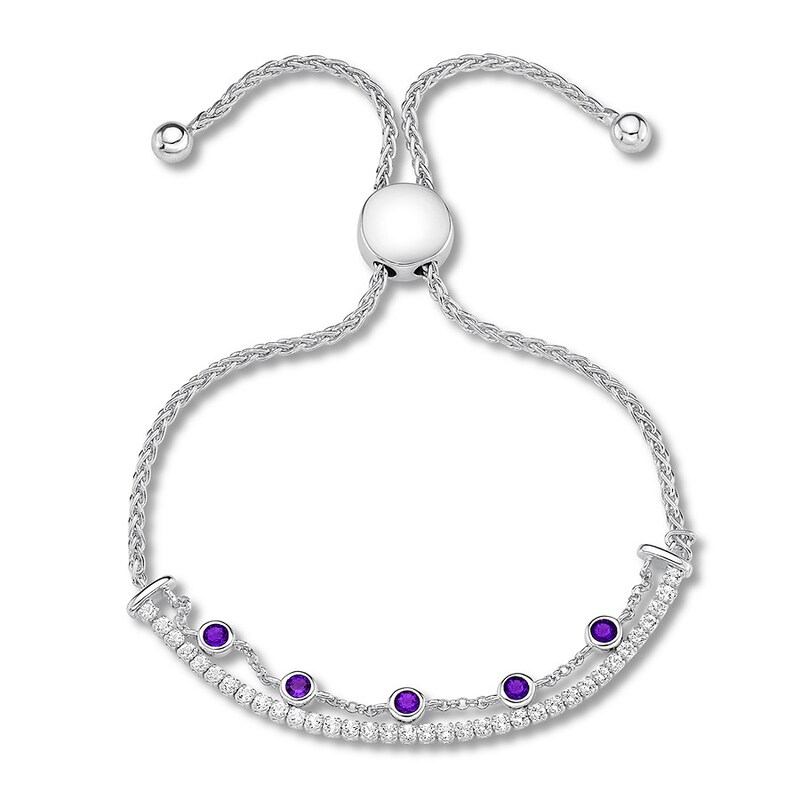 Main Image 1 of Amethyst & White Topaz Bolo Bracelet Sterling Silver