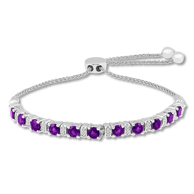 Amethyst Bolo Bracelet 1/8 ct tw Diamonds Sterling Silver