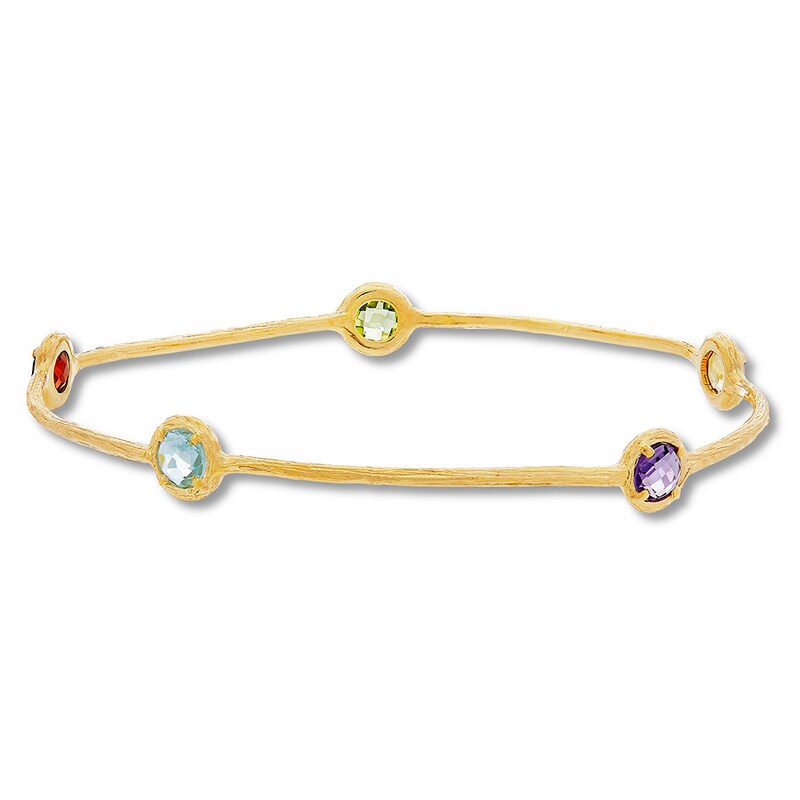 Multi-Gemstone Bangle Bracelet 14K Yellow Gold