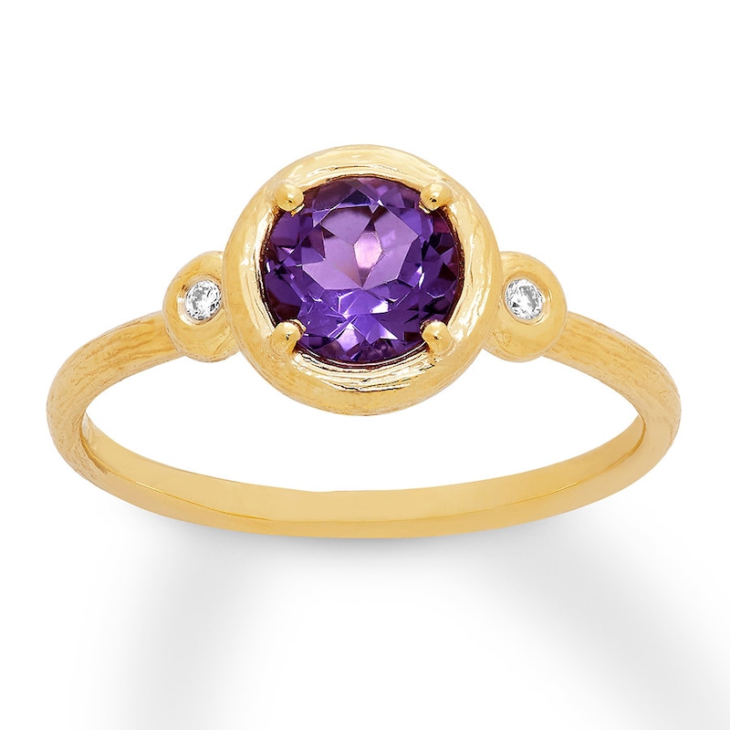 Amethyst Ring with Diamonds 14K Yellow Gold