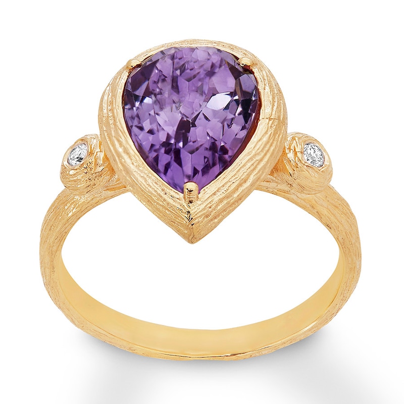 Amethyst Ring 1/20 ct tw Diamonds 14K Yellow Gold