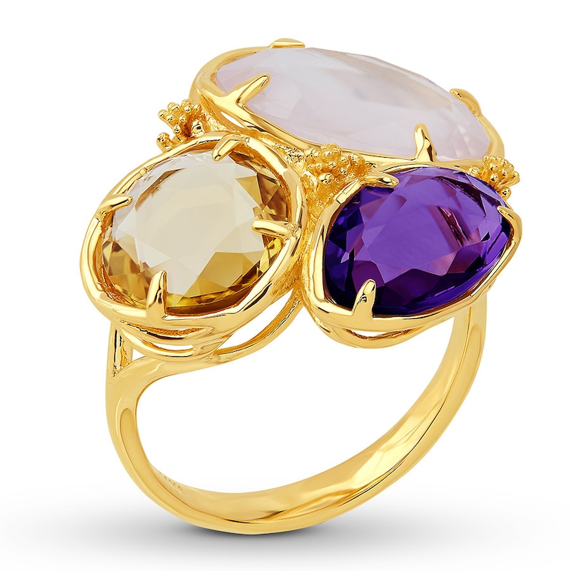 Amethyst & Quartz Ring 14K Yellow Gold