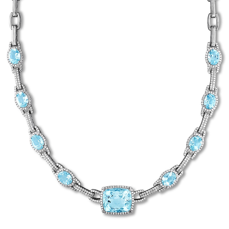 Aquamarine Necklace 2-1/2 ct tw Diamonds 14K White Gold