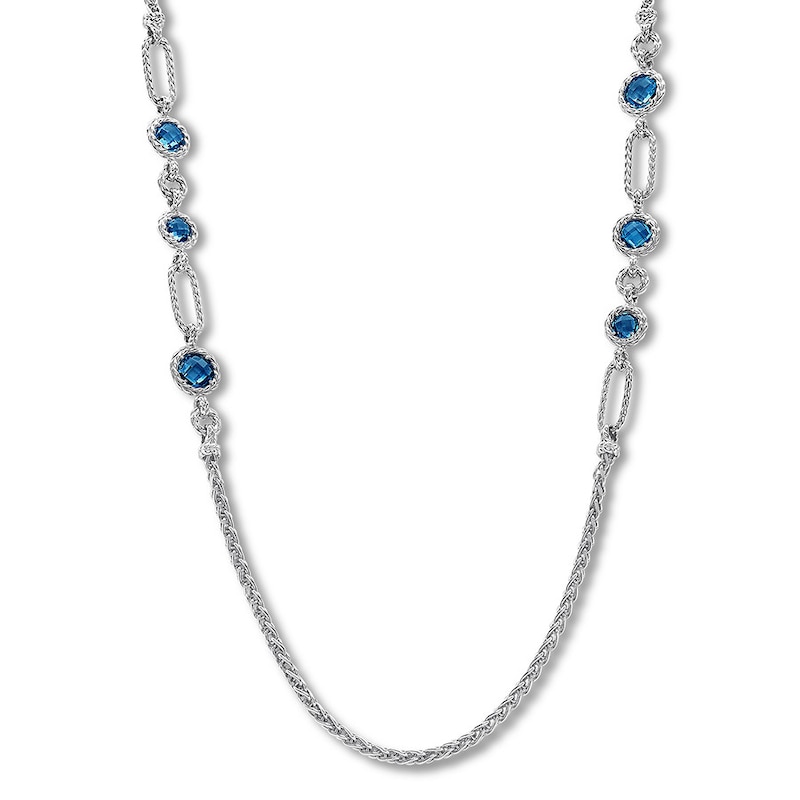 Blue Topaz Necklace Sterling Silver 26"