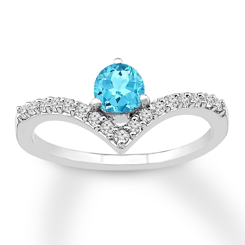 Main Image 1 of Aquamarine Ring White Topaz 10K White Gold