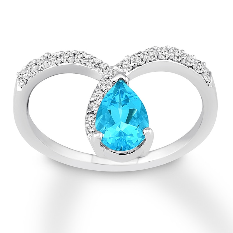 Main Image 1 of Blue & White Topaz Ring 10K White Gold