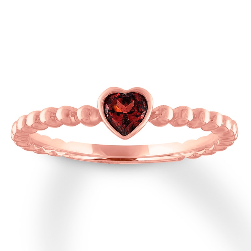 Rhodolite Garnet Heart Ring Bezel-set 10K Rose Gold with 360
