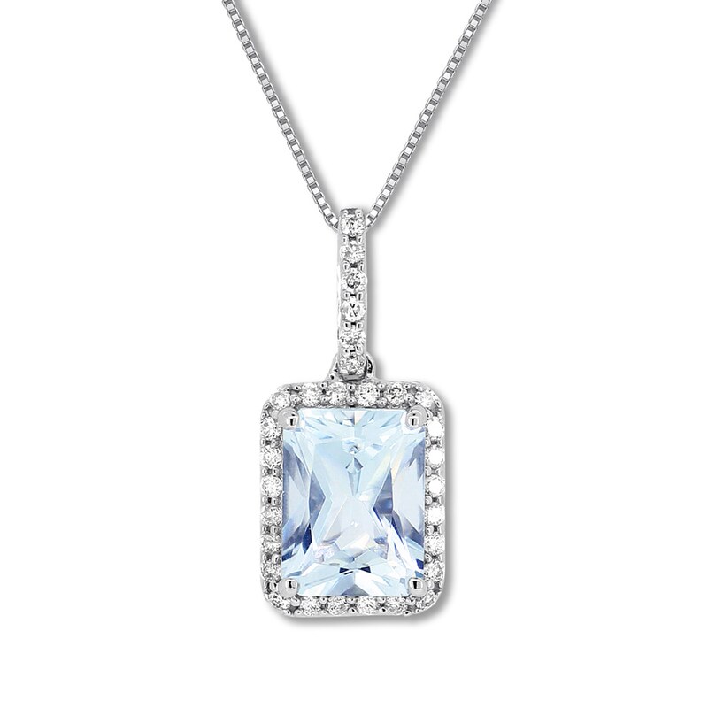 Main Image 1 of Aquamarine Necklace 1/6 ct tw Diamonds 10K White Gold