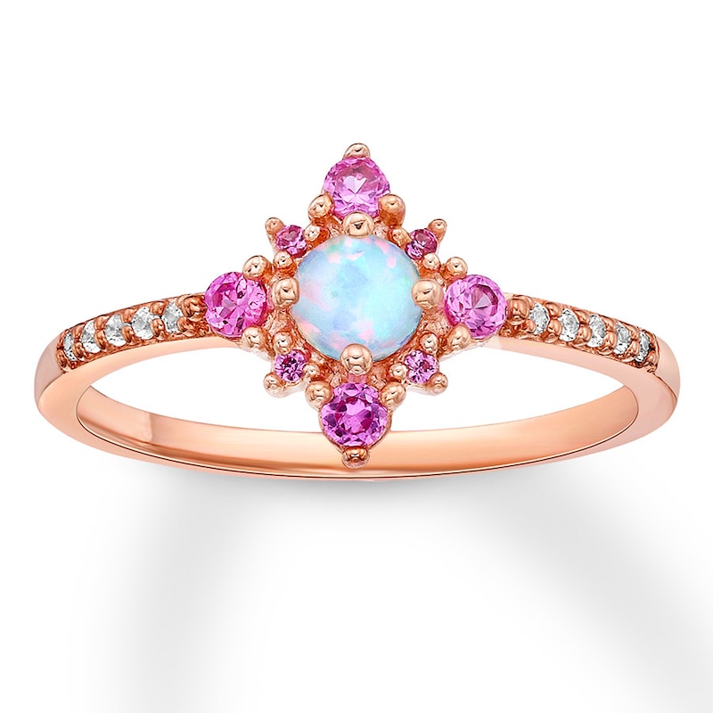 Lab-Created Opal Ring Lab-Created Sapphires 10K Rose Gold