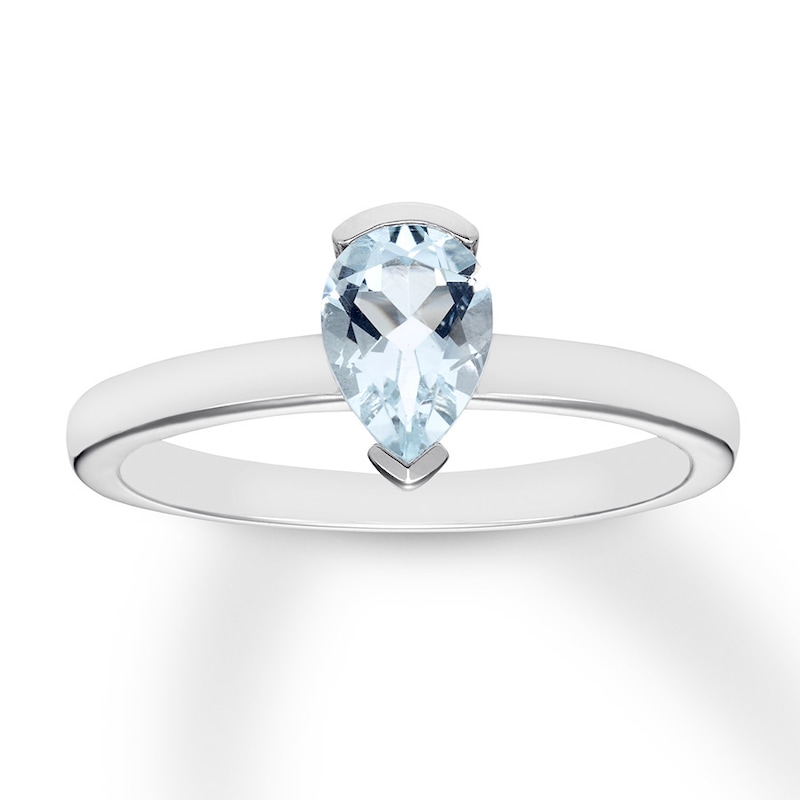 Aquamarine Ring Pear-shaped 10K White Gold