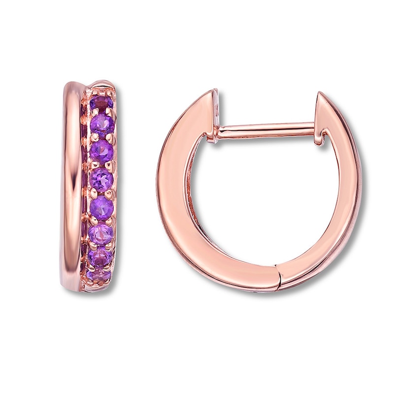 Main Image 1 of Amethyst Hoop Earrings 10K Rose Gold