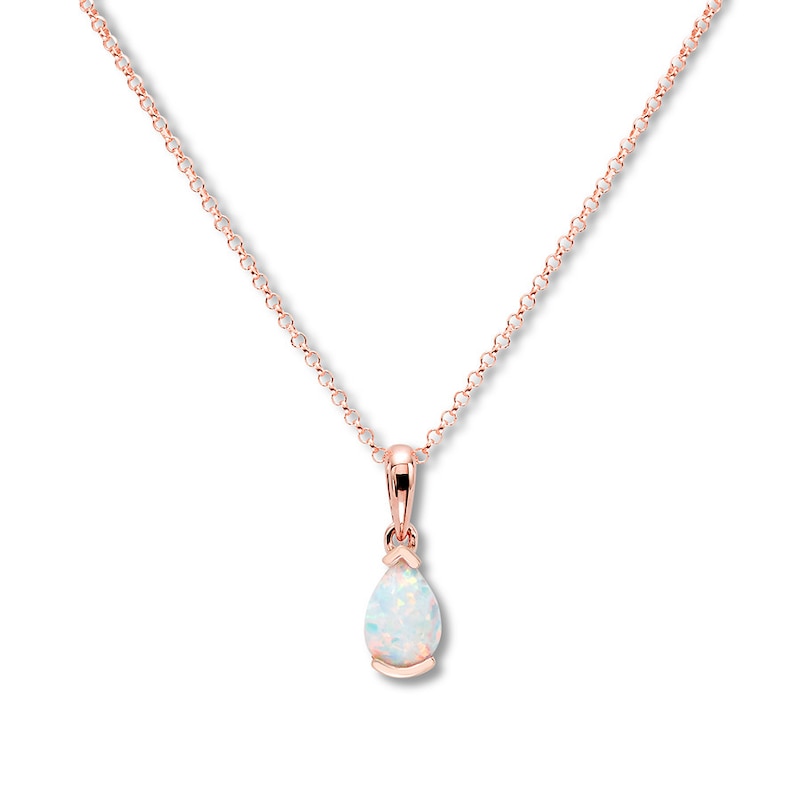 Main Image 1 of Lab-Created Opal Necklace Pear-shaped 10K Rose Gold