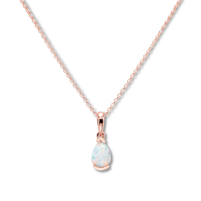 Lab-Created Opal Necklace Pear-shaped 10K Rose Gold