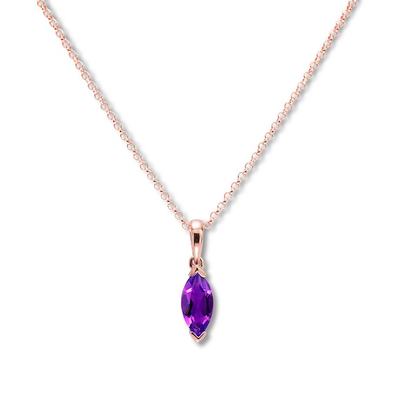 ALARRI 14K Solid Rose Gold Necklace w/ Natural Diamond & Purple Amethyst with 22 Inch Chain Length 