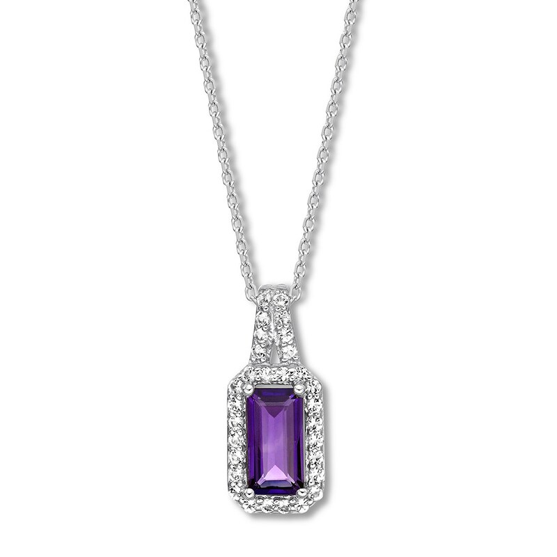 Main Image 1 of Amethyst Necklace White Topaz 10K White Gold
