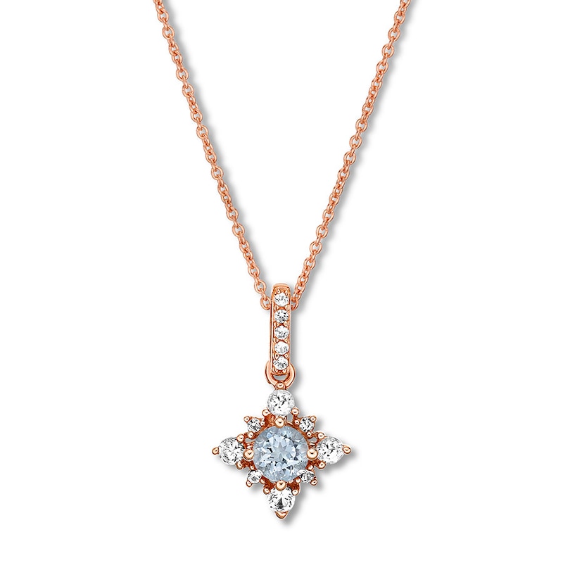 Aquamarine Necklace Lab-Created Sapphires 10K Rose Gold