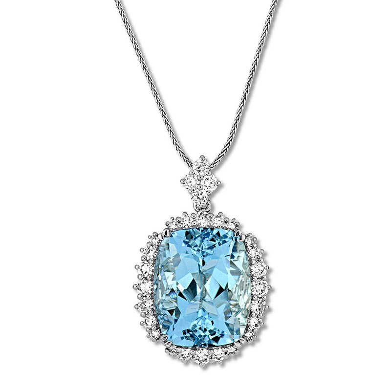 Aquamarine Necklace 1 ct tw Diamonds 14K White Gold