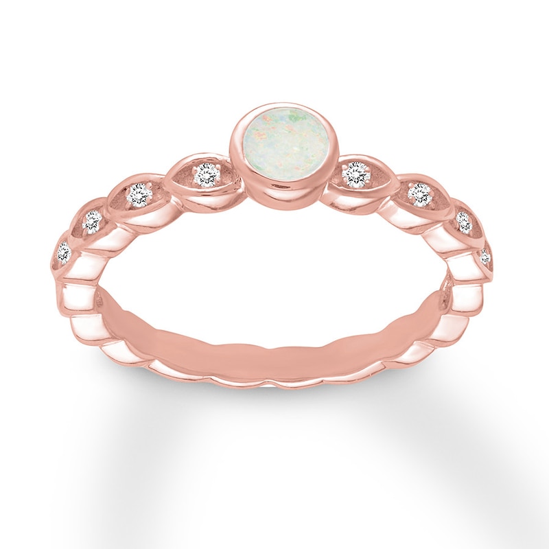 Natural Opal Ring 1/20 carat tw Diamonds 10K Rose Gold