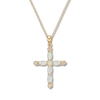 Thumbnail Image 0 of Lab-Created Opal Cross Necklace Lab-Created Sapphires 10K Yellow Gold