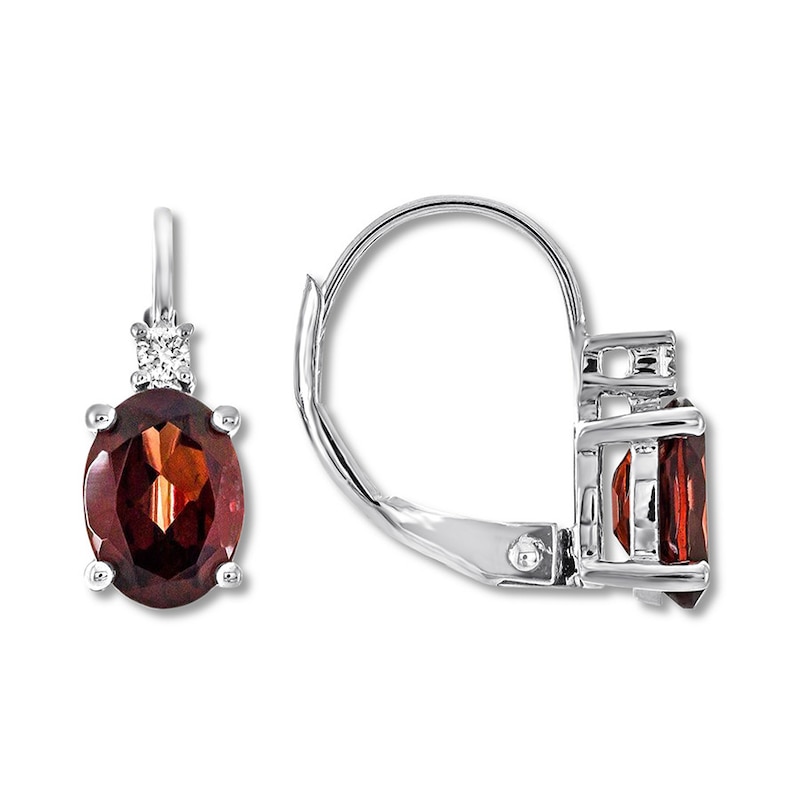 Main Image 1 of Garnet Earrings 1/20 ct tw Diamonds 14K White Gold
