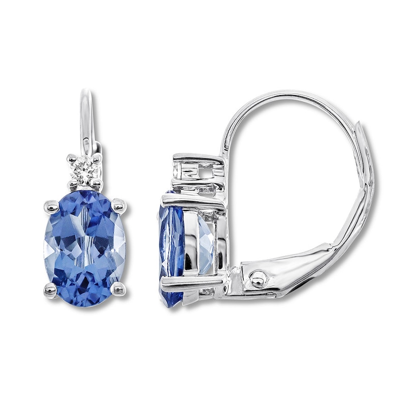 Main Image 1 of Blue Topaz Earrings 1/20 ct tw Diamonds 14K White Gold