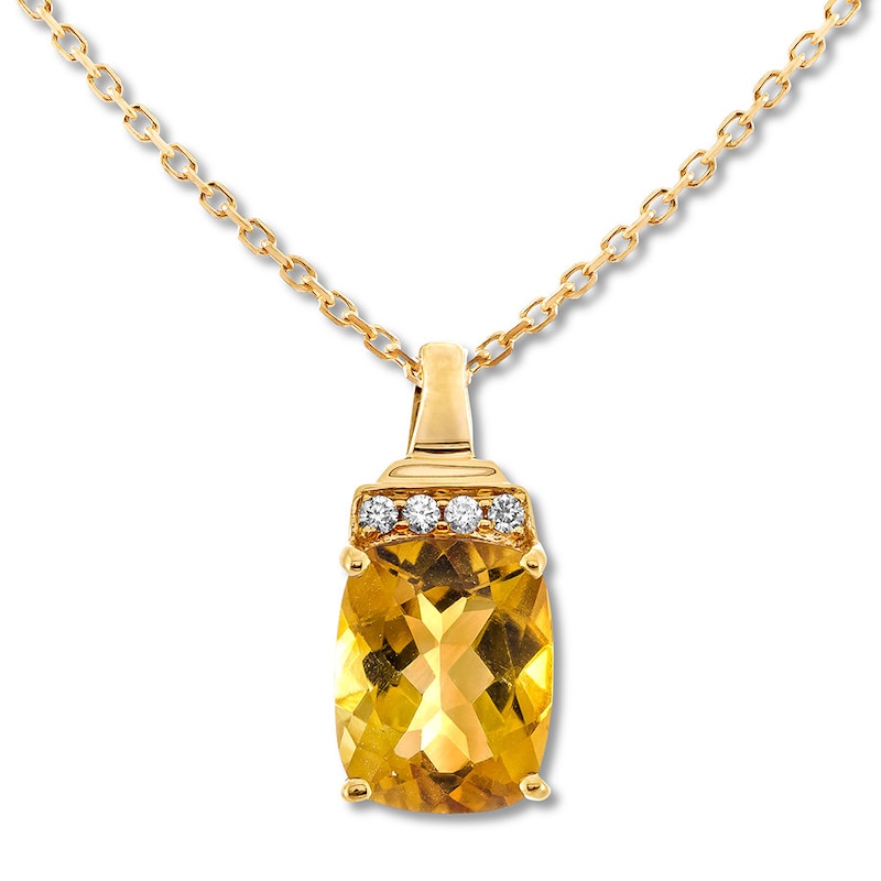 Citrine Necklace 1/20 ct tw Diamonds 14K Yellow Gold