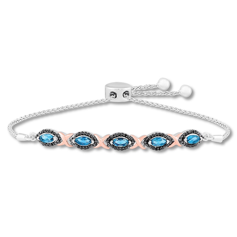 Blue Topaz Bolo Bracelet 1/4 ct tw Diamonds Sterling Silver/10K Rose Gold