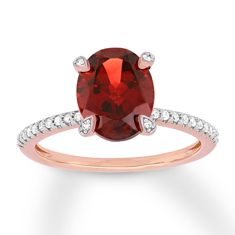 Garnet Ring 1/10 carat tw Diamonds 10K Rose Gold