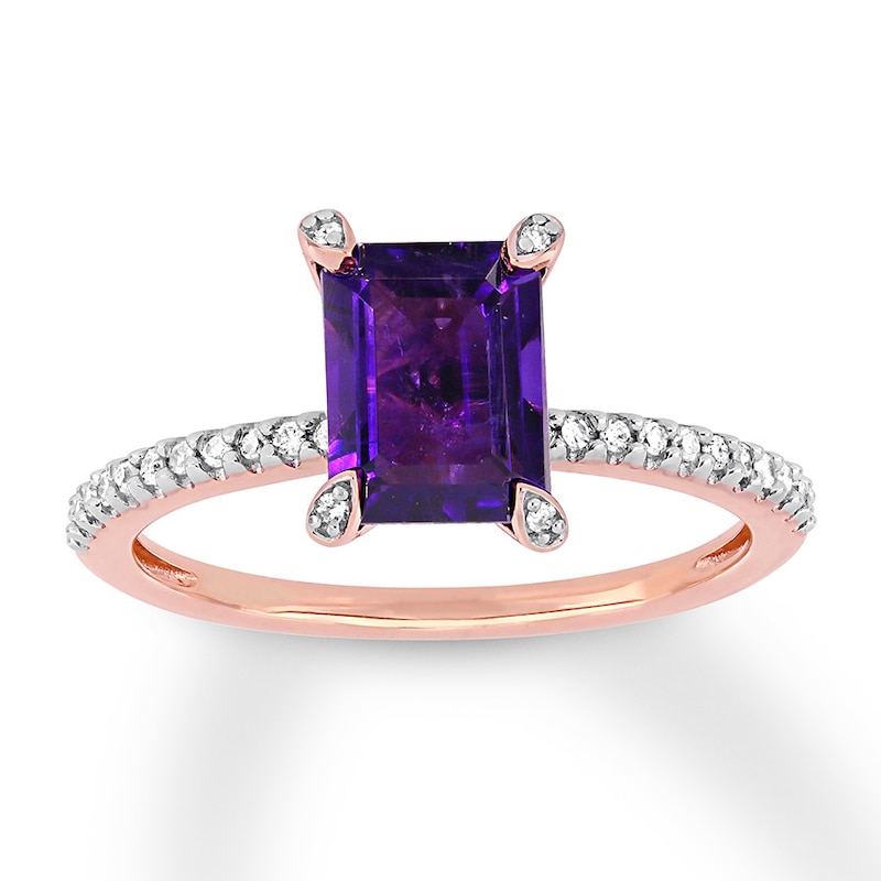 Amethyst Ring 1/10 carat tw Diamonds 10K Rose Gold