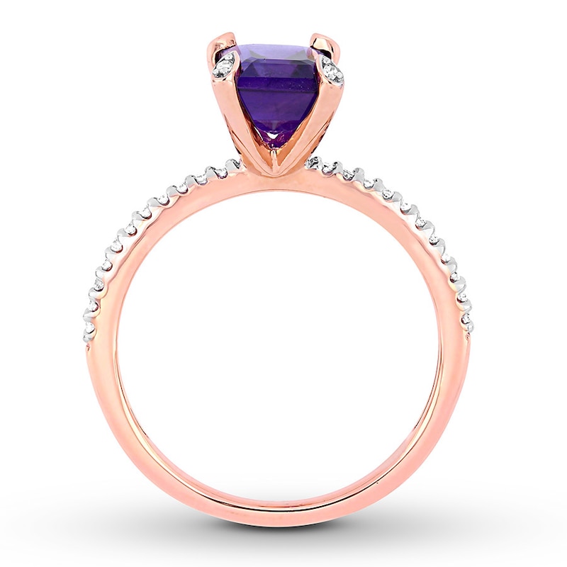 Main Image 2 of Amethyst Ring 1/10 carat tw Diamonds 10K Rose Gold