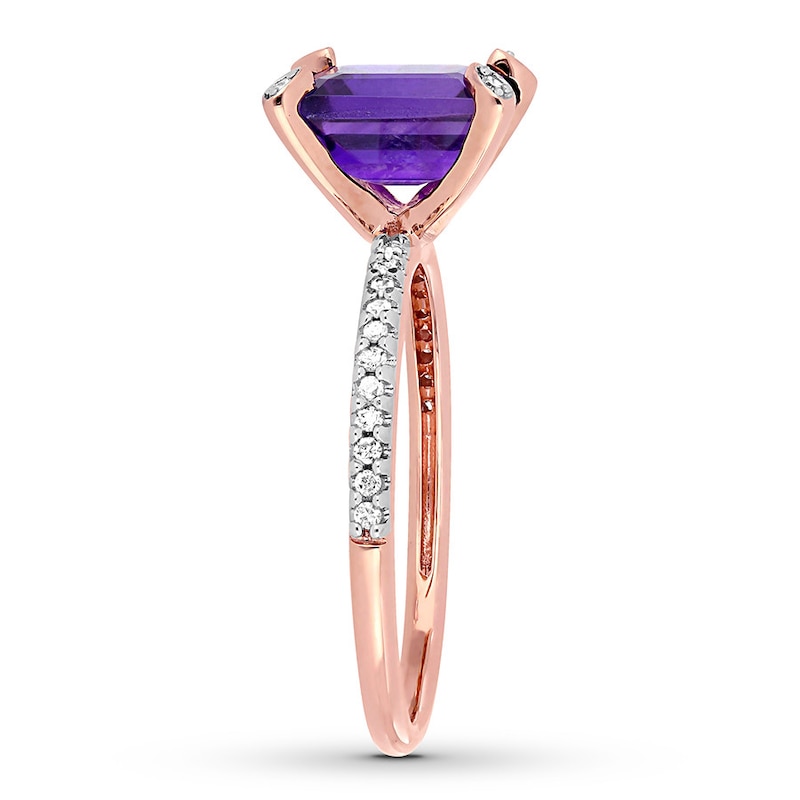 Main Image 3 of Amethyst Ring 1/10 carat tw Diamonds 10K Rose Gold