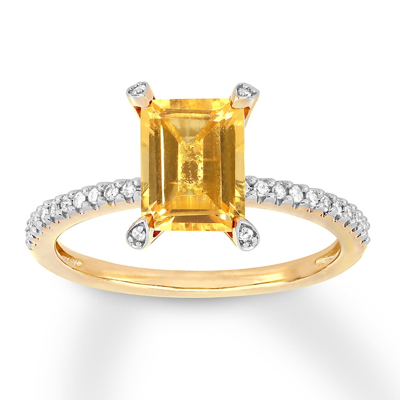 Citrine Ring 1/10 carat tw Diamonds 10K Yellow Gold