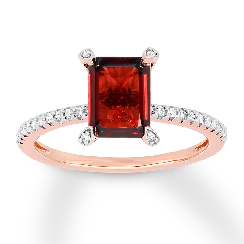 Garnet Ring 1/10 carat tw Diamonds 10K Rose Gold