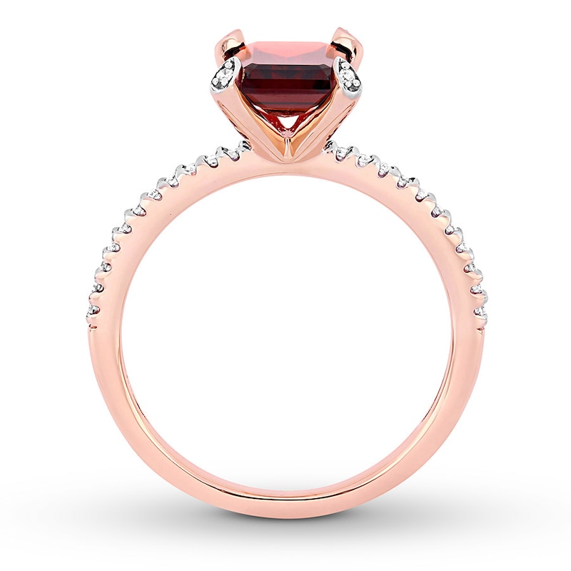 Garnet Ring 1/10 carat tw Diamonds 10K Rose Gold