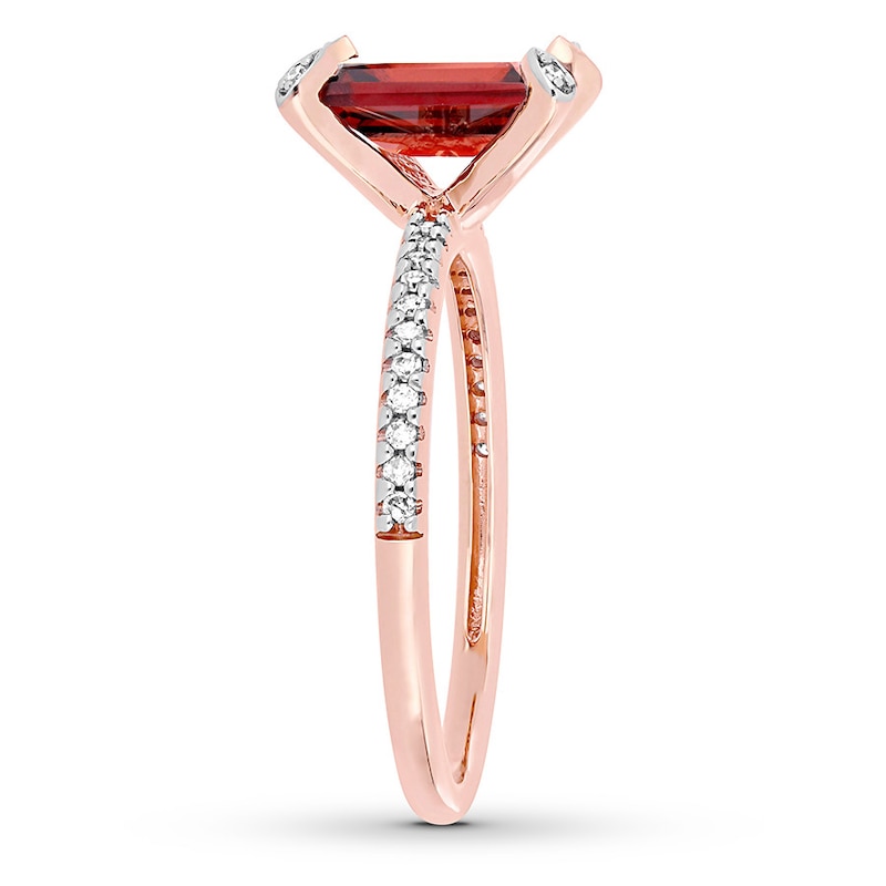 Garnet Ring 1/10 carat tw Diamonds 10K Rose Gold