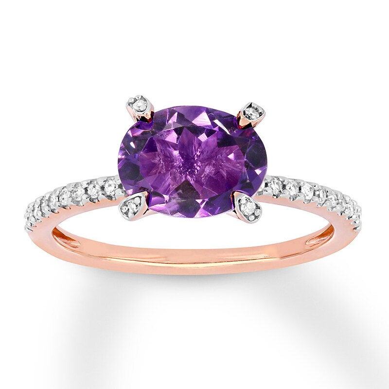Amethyst East-West Ring 1/10 carat tw Diamonds 10K Rose Gold
