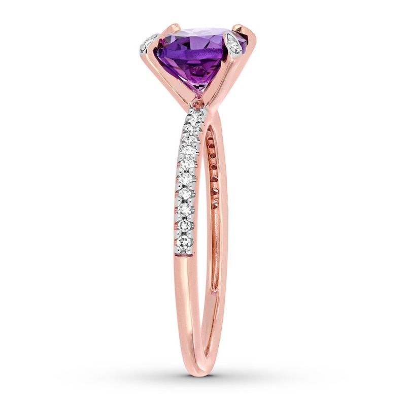 Amethyst East-West Ring 1/10 carat tw Diamonds 10K Rose Gold