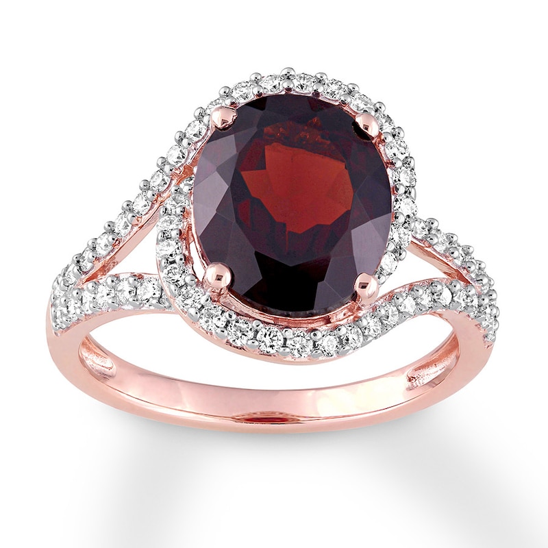 Garnet Ring 1/2 carat tw Diamonds 14K Rose Gold