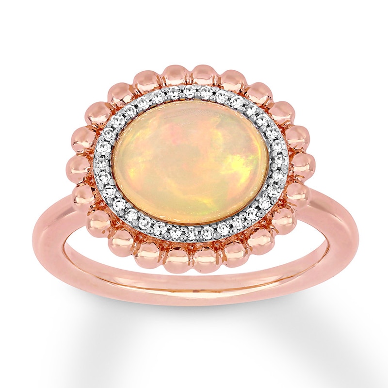 Natural Opal Ring 1/10 carat tw Diamonds 14K Rose Gold
