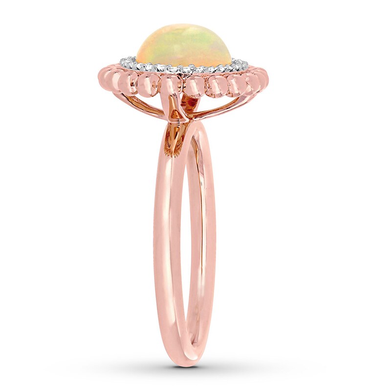 Natural Opal Ring 1/10 carat tw Diamonds 14K Rose Gold