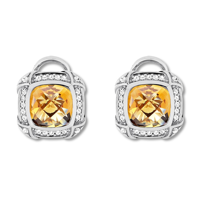 Citrine Earrings 1/4 ct tw Diamonds Sterling Silver